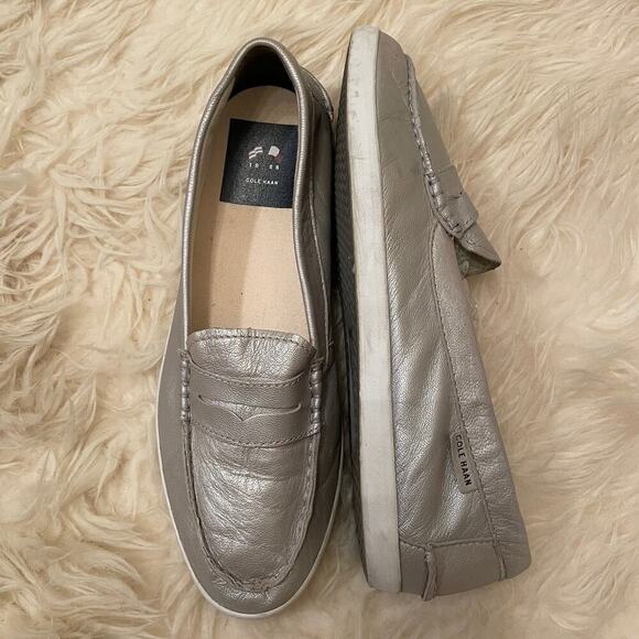 Cole Haan 9.5B Silver Leather Loafers | Grand.OS Comfort, Penny Style, Metallic